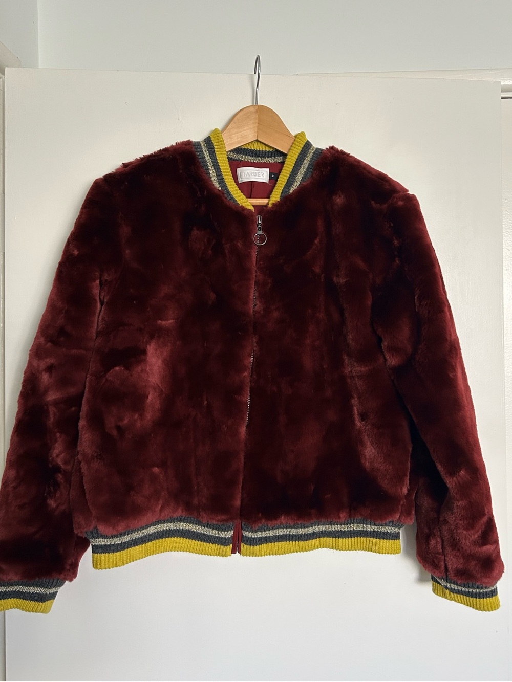 Revolve Barber ‘Donica’ Maroon Faux-Fur Retro Bomber Jacket Size Medium